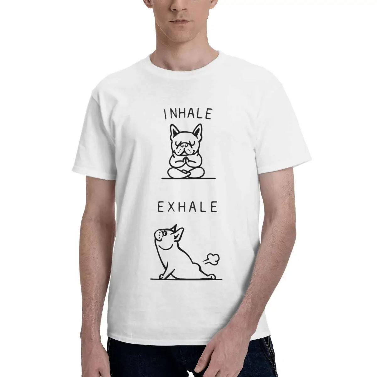 

Inhale Exhale Frenchie Fart Yoga Meditation Men's Cotton T-shirt French Bulldog Pet Dog Lover Short Sleeve Vintage Y2k T shirt