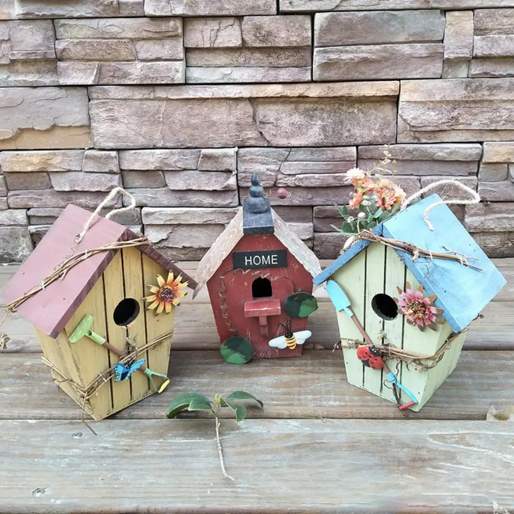 Bird House Birdcage Painting Outdoor Garden Yard Hanging Cottage Feeder Nest Crafts Birdhouse Pet Products Bird Accessories