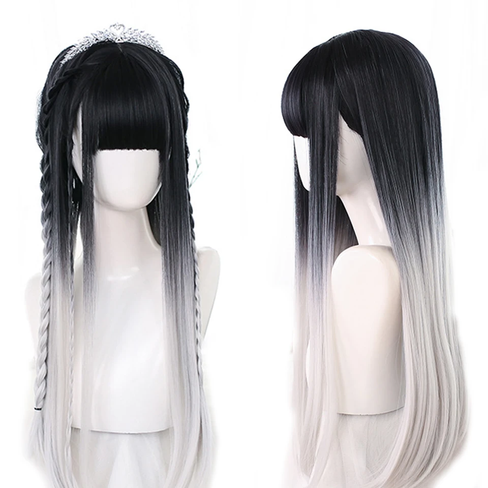 BEAUTYCODE Synthetic Wigs Long Wave Wig Ombre Gray Wigs for Women Middle Part black and white Cosplay Party Hair Daily Use Wig