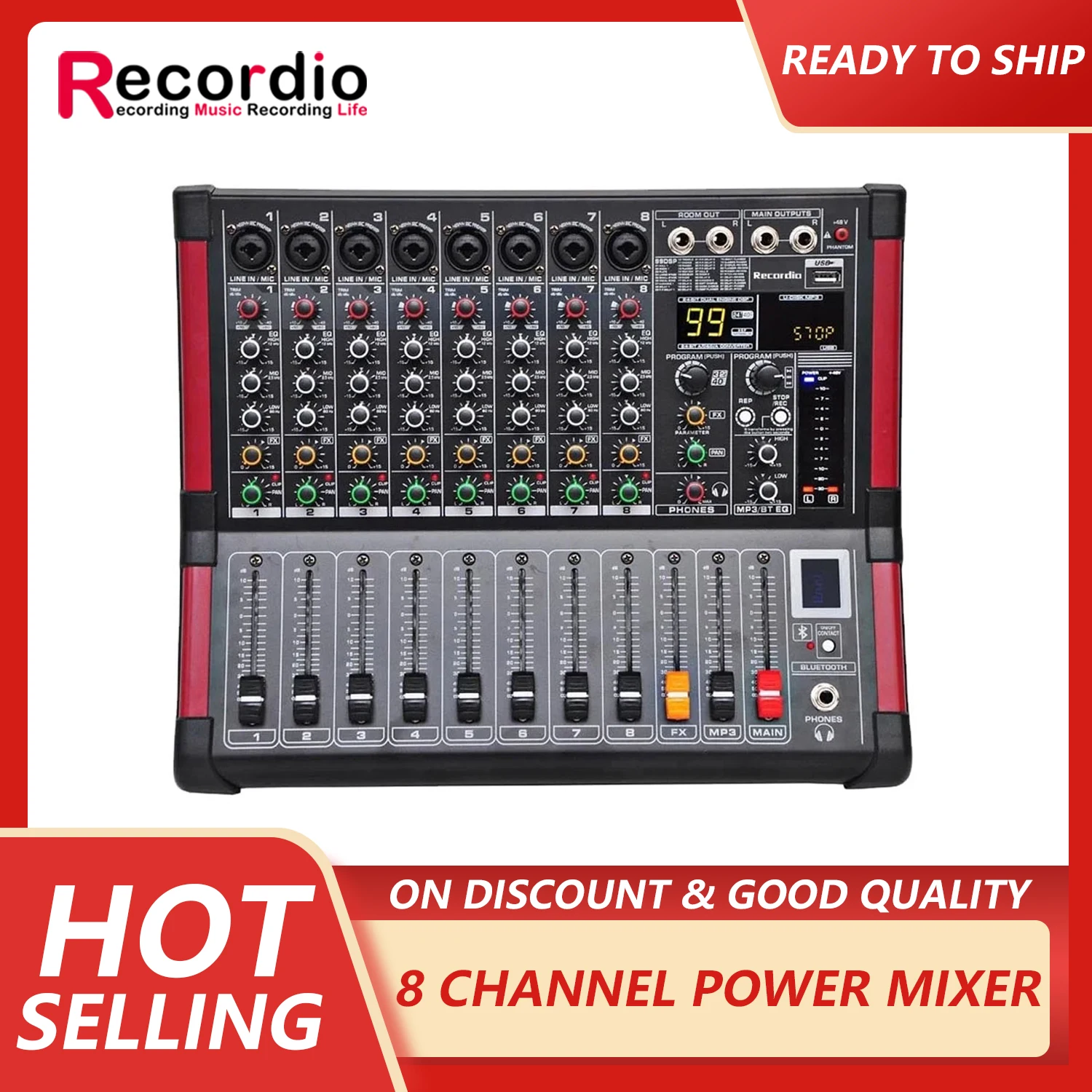 GAX-M8 High quality Professional 8 Channel Mixing Console Audio Blueteeth Power Amplifier Mixer