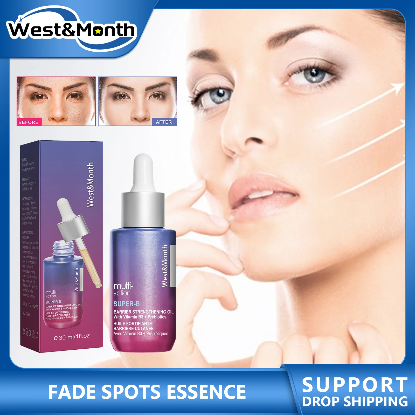 Whitening Freckle Remove Essence Improve Dull Skin Lighten Melasma Reduce Wrinkle Dark Spots Anti Aging Brightening Facial Serum