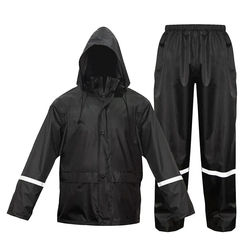 

Black Raincoat with Reflective Strips Rainy Work Waterproof Rainwear Set Motorcycle Rain Coat Fishing Rain Suit Cloak for Men