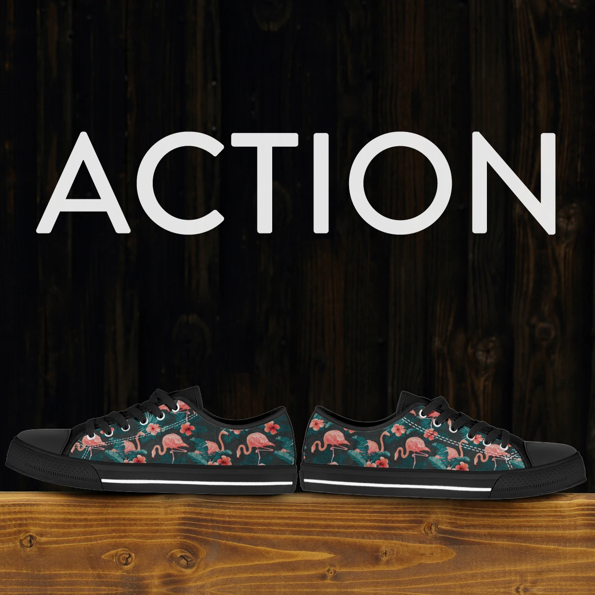 Animal Black Pink Flamingo Canvas Shoes Women Low-top Casual Tropical Style Student Canvas Lace Up Sneakers