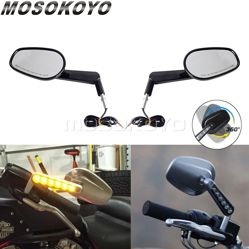

For Harley V-ROD VRSCF CVO Street Tri Glide Rear View Mirrors Muscle LED Turn Signals Light Rearview Universal 8mm Bolt Custom