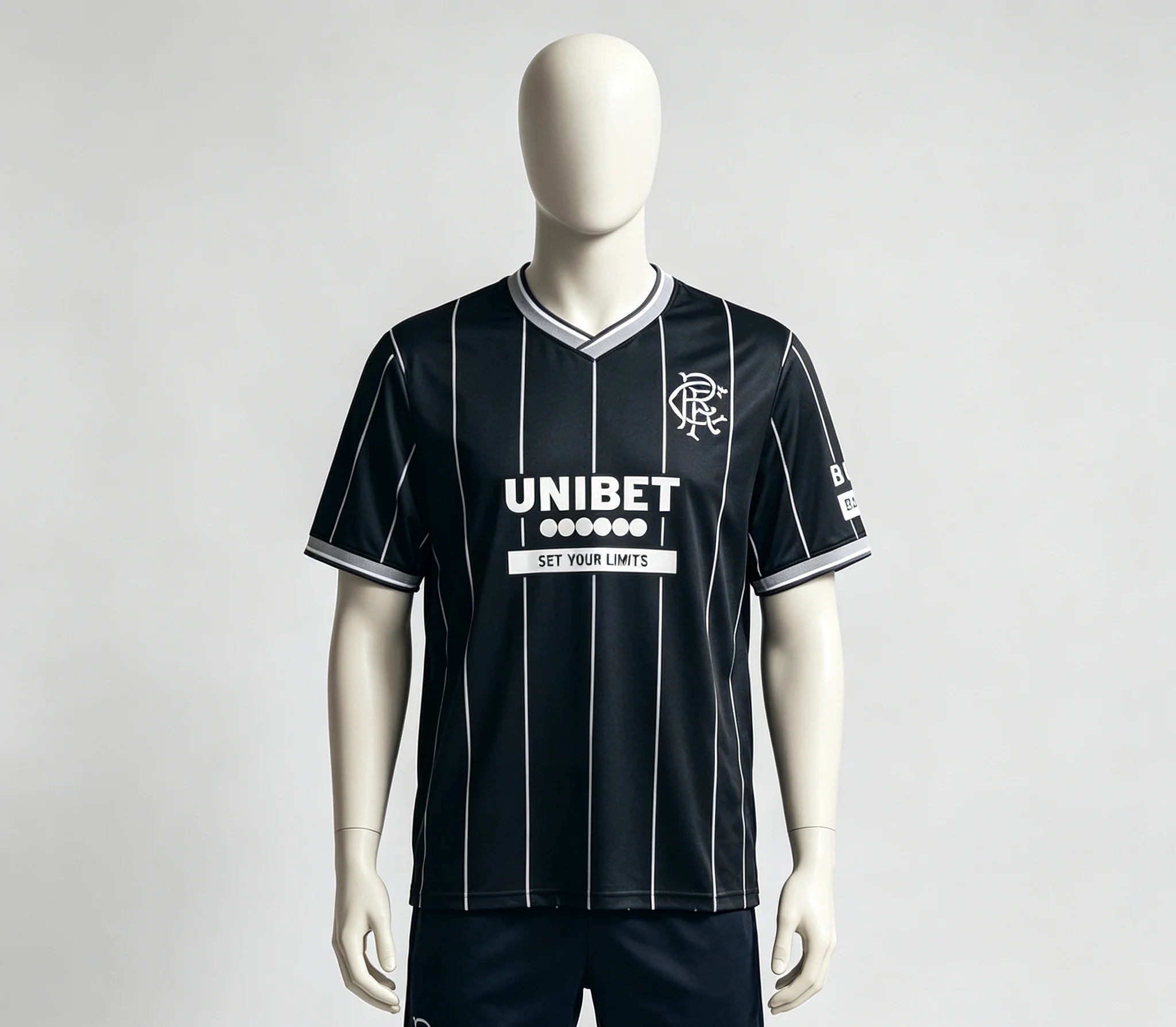 Neues Familien-Set Rangers FC Vertikalstreifen Heimtrikot Eltern-Kind V-Ausschnitt Freizeittrikot Kurzarm-Shirt