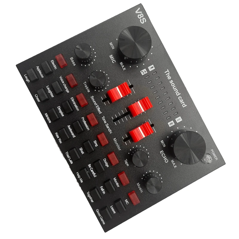 V8S 마이크 USB 충전식 DSP 외부 믹서, 노래방 3.5mm 인터페이스 사운드 카드, 휴대용 라이브 방송 스테레오