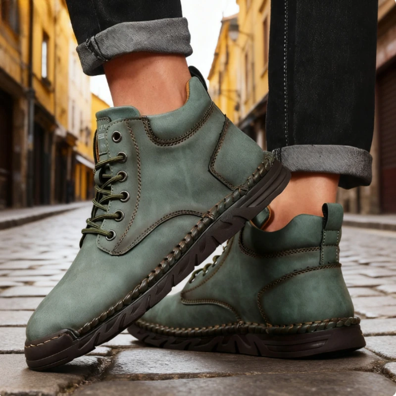 New Arrival Men's Retro Leather Hiking Boots Outdoor Adventure Shoe Anti-Skid Breathable Casual Boots Must Have Stylish Footwear