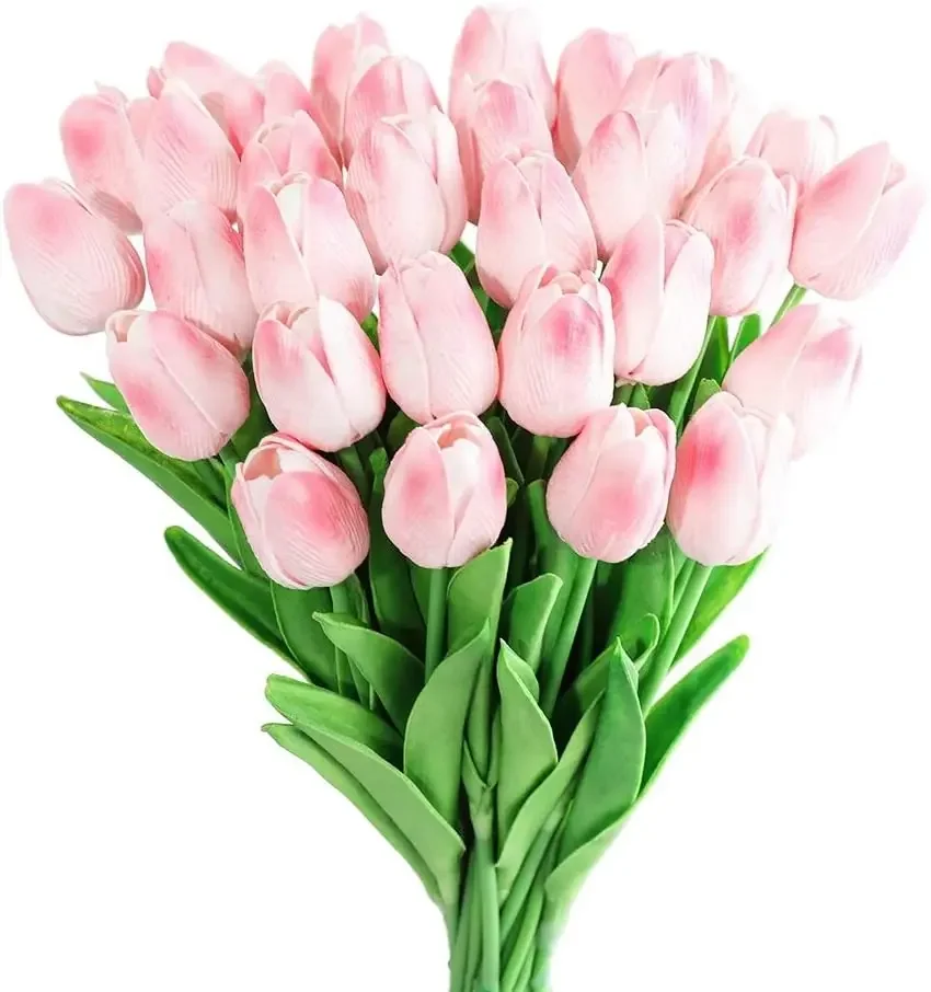 

30Pcs Tulips Real Touch Pink Artificial Flowers Fake Tulips Arrangement Bouquet for Home Office Wedding Decor (Pink)