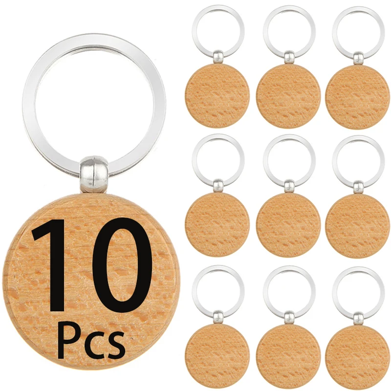 

10Pcs Unfinished Wood Keychains Blank Wooden Keyrings