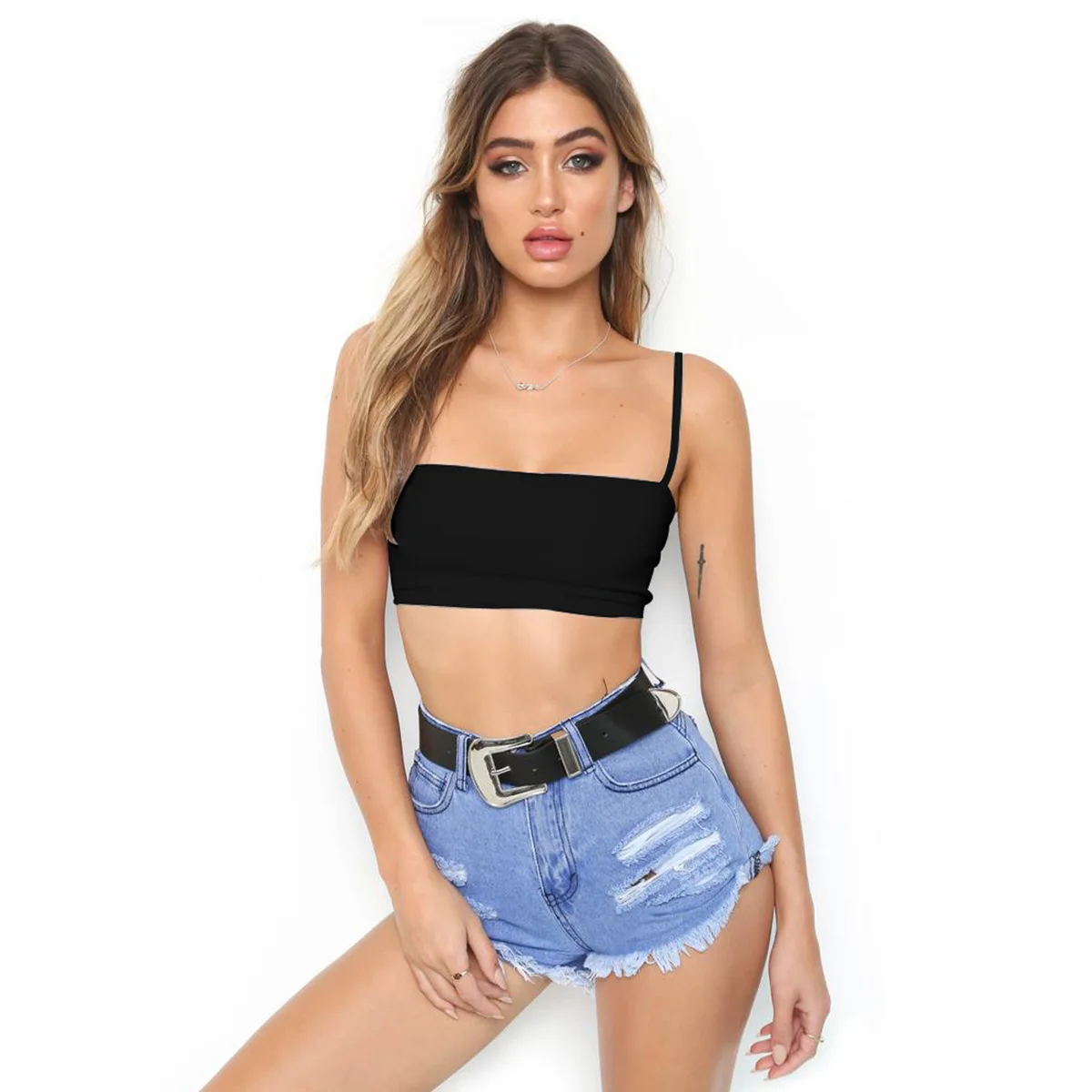 Cotton Spaghetti Straps Slash Neck Sexy Crop Tops Women Fashion Camis 2019 Summer target camisole