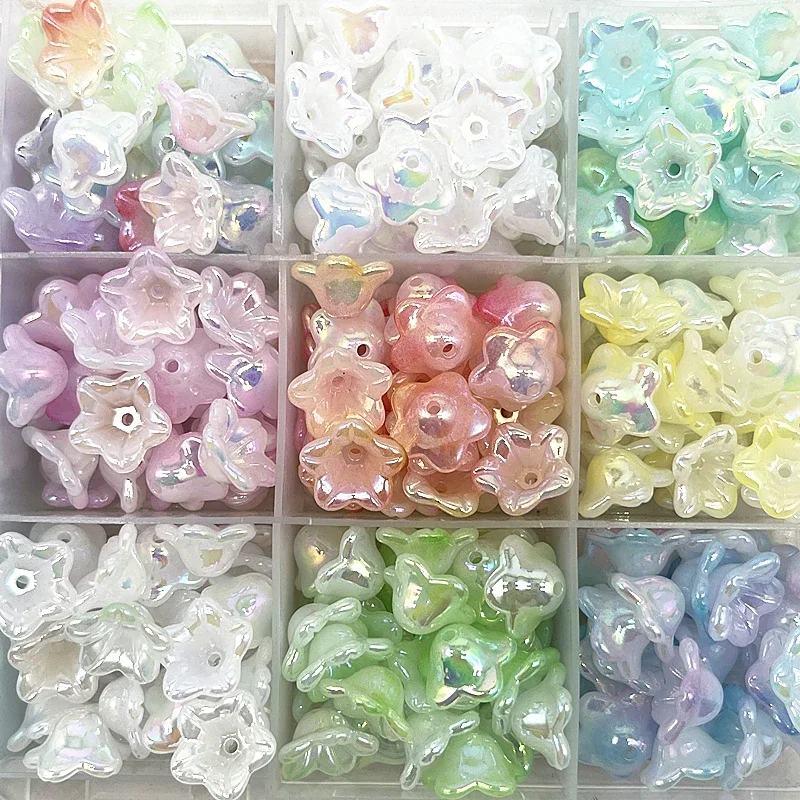 50pcs 7x13mm Gradual Change Acrylic Bellflower Beads Caps Jewelry Findings Charms Bracelets Spacer Beads for Jewelry Making