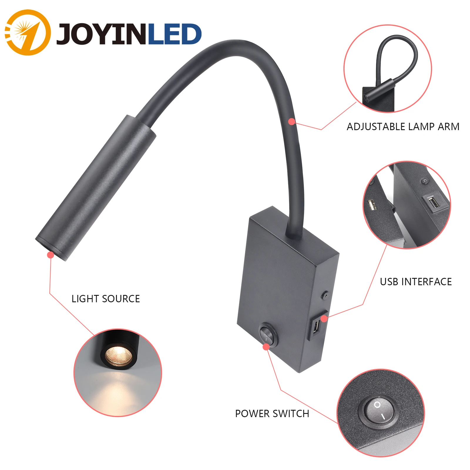 

3W LED Working Study Bedside Reading Wall Lamp Sconces Night Light Fixtures Spot LED Book Lamp Cord or Wireless AC85-265V