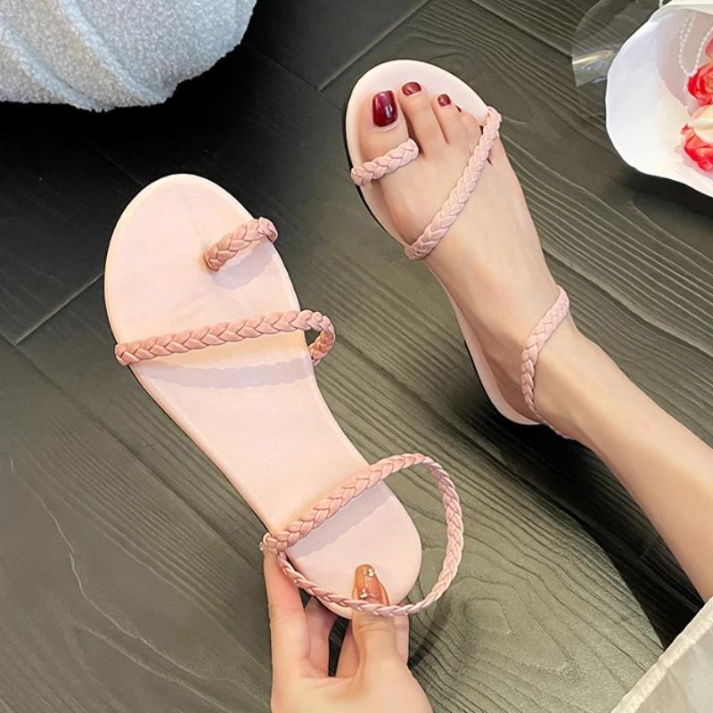 Sandalias de playa tiras finas para mujer, a la moda Chanclas de playa, falda Simple a juego, 2022, talla grande 43| AliExpress