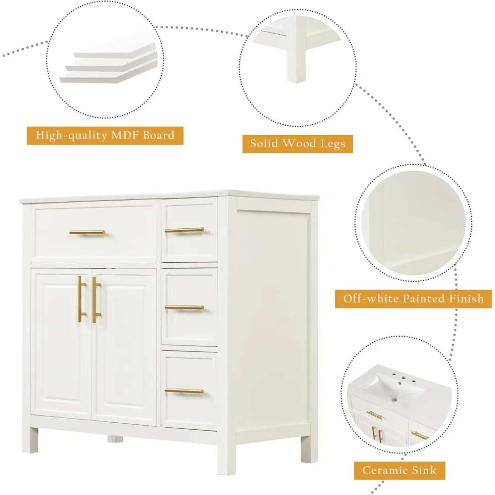 Bathroom Vanity with Sink, Bathroom Storage Cabinet with 3 Drawers, Wood Bathrooms Vanity Set, 36" Bathroom Vanity with Sink 5