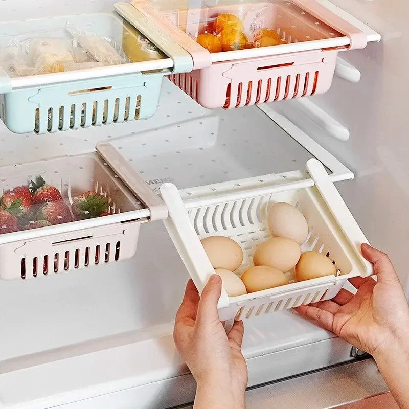 Refrigerator Rresh Pull-Out Organizer Retractable Kitchen Organizing Storage Box Vegetable And Egg Storage Basket