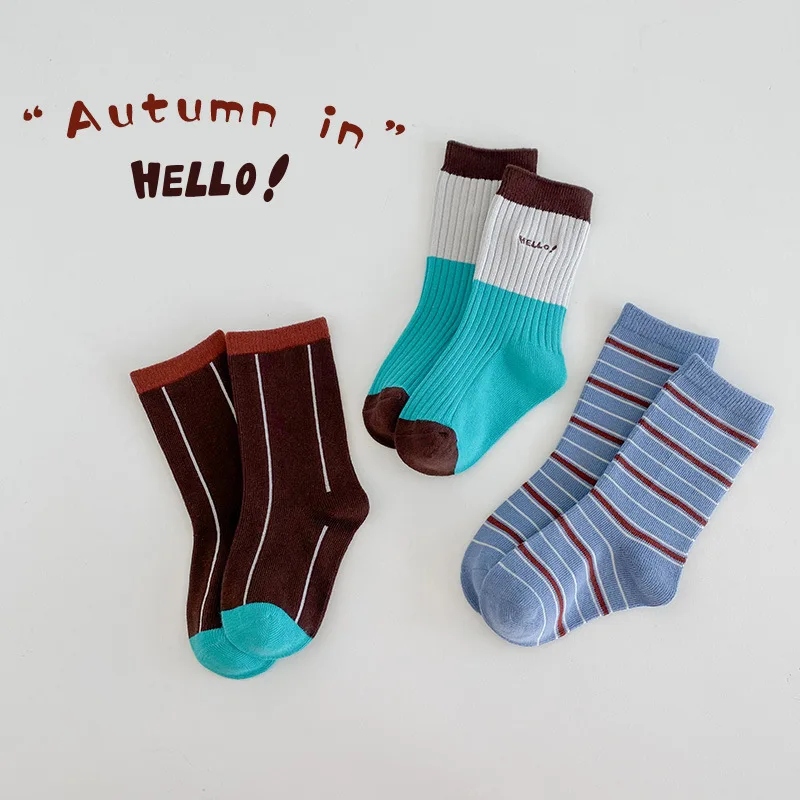 

Socks Boys Stripe Pattern Crew Socks Autumn Winter Cotton Socks Kids 3-12T Baby Boy Girl Calf Sock 3 Pack