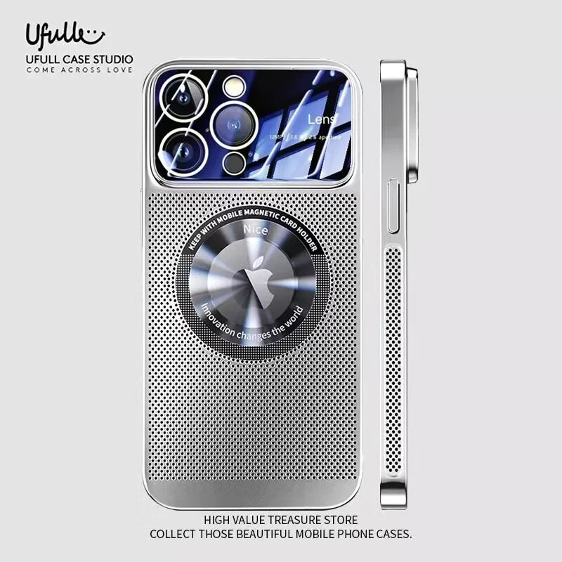 Plated Mesh Glass Lens Heat Dissipation Magnetic Phone Case with Enlarged Logo