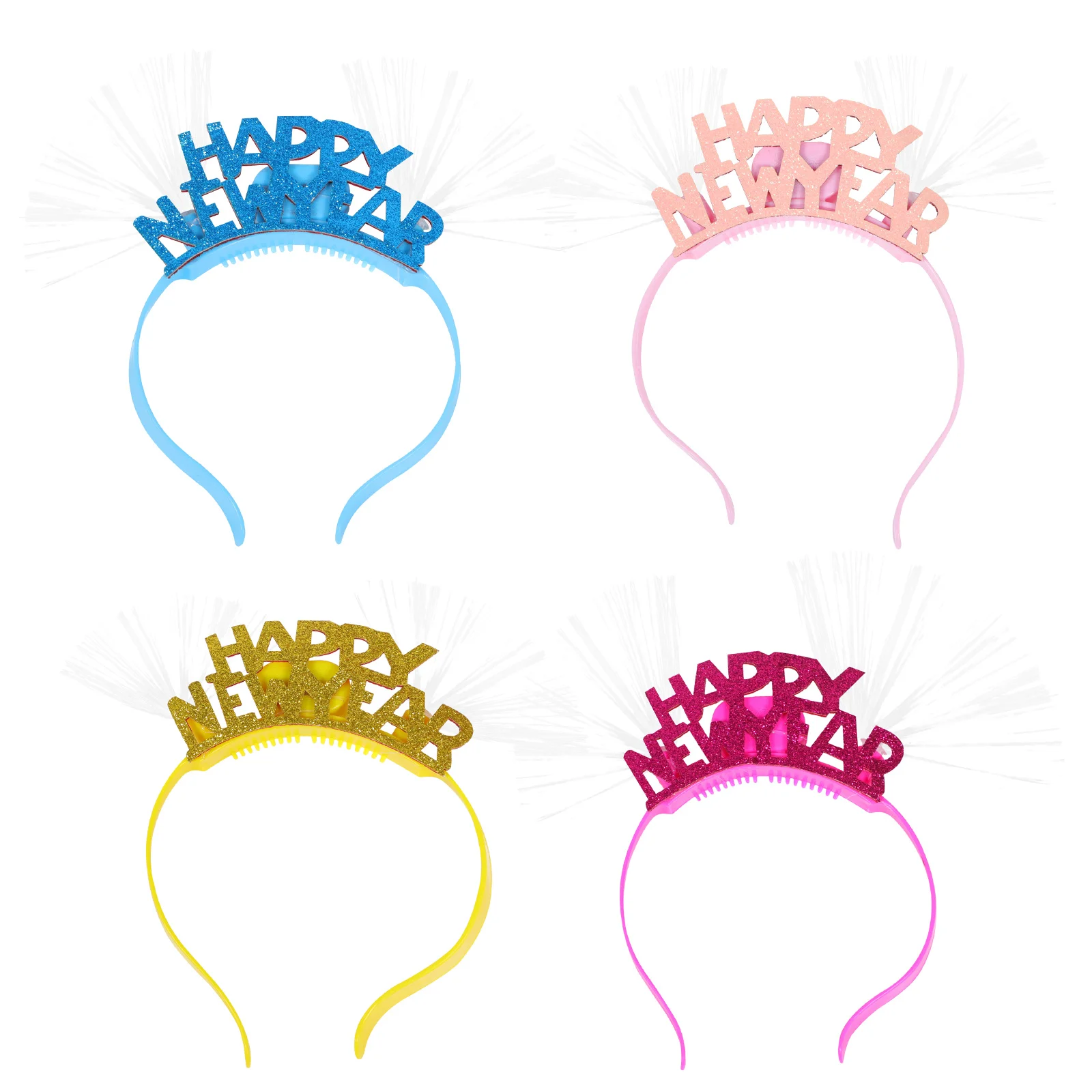 

Happy New Year Headband Tiara Light Up Glowing Headbands Fiber Optic Led Boppers Hair Band 2023 New Years Eve Party