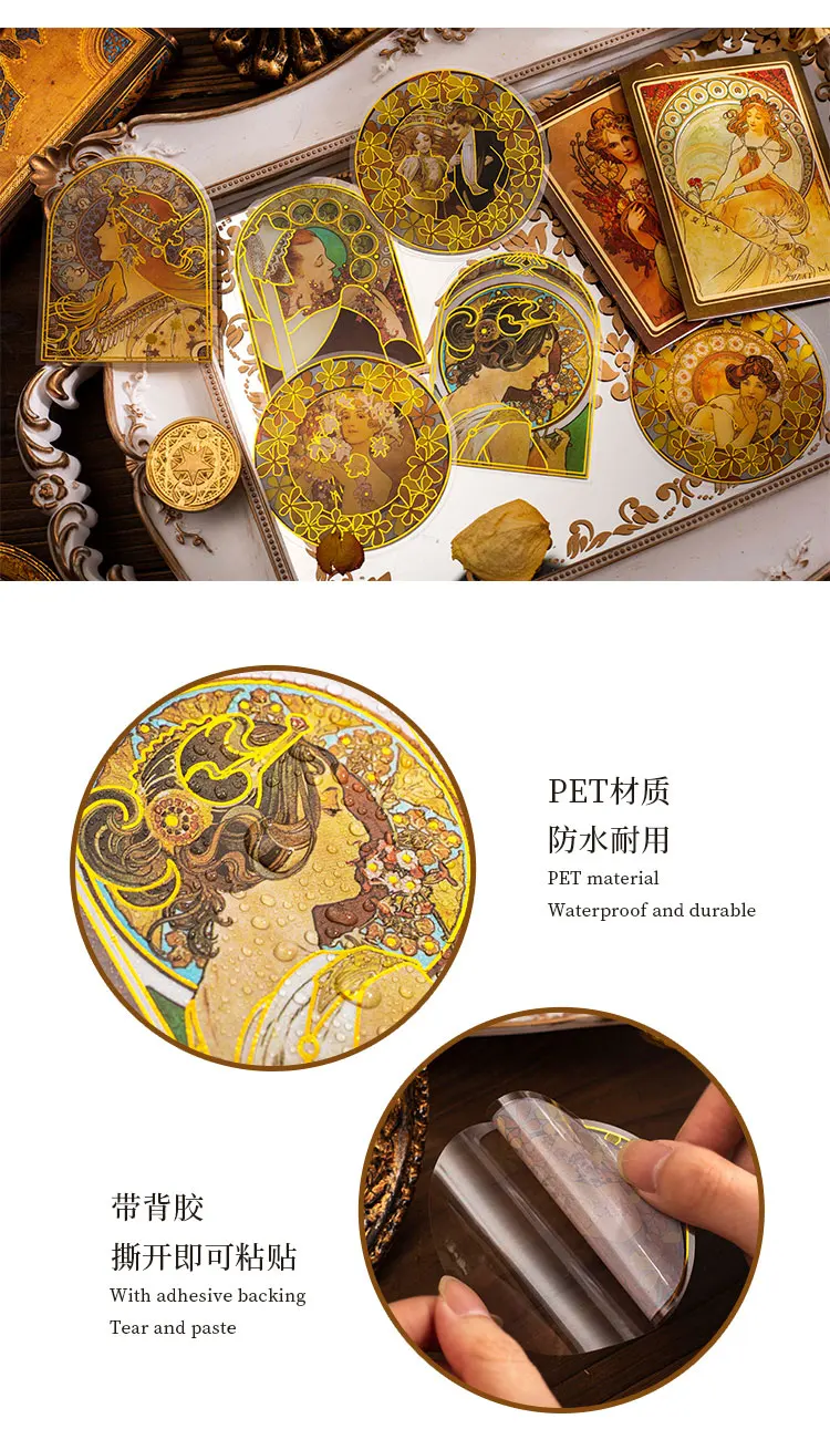 10 pcs/lot Mucha theme Stickers Diy Decorative Scrapbooking Diary Stick Labels Album hand made Collage material