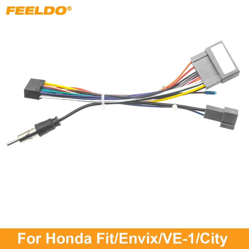 

FEELDO Car Audio DVD Player 16PIN Android Power Cable Adapter For Honda Fit/Envix/VE-1/City Radio Wiring Harness