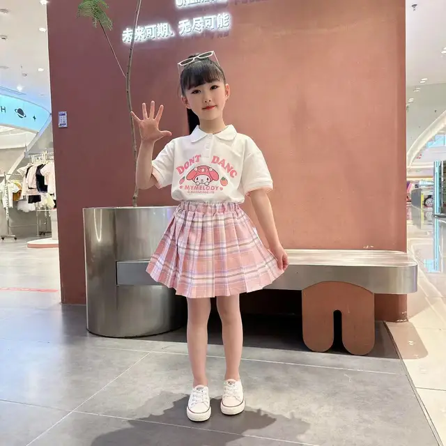 2023 Sanrioed Anime Melody Cinnamoroll Summer Cute Girls Princess Dress Kids Short-Sleeved Pleated Y2K Casual Beach Dresses Gift