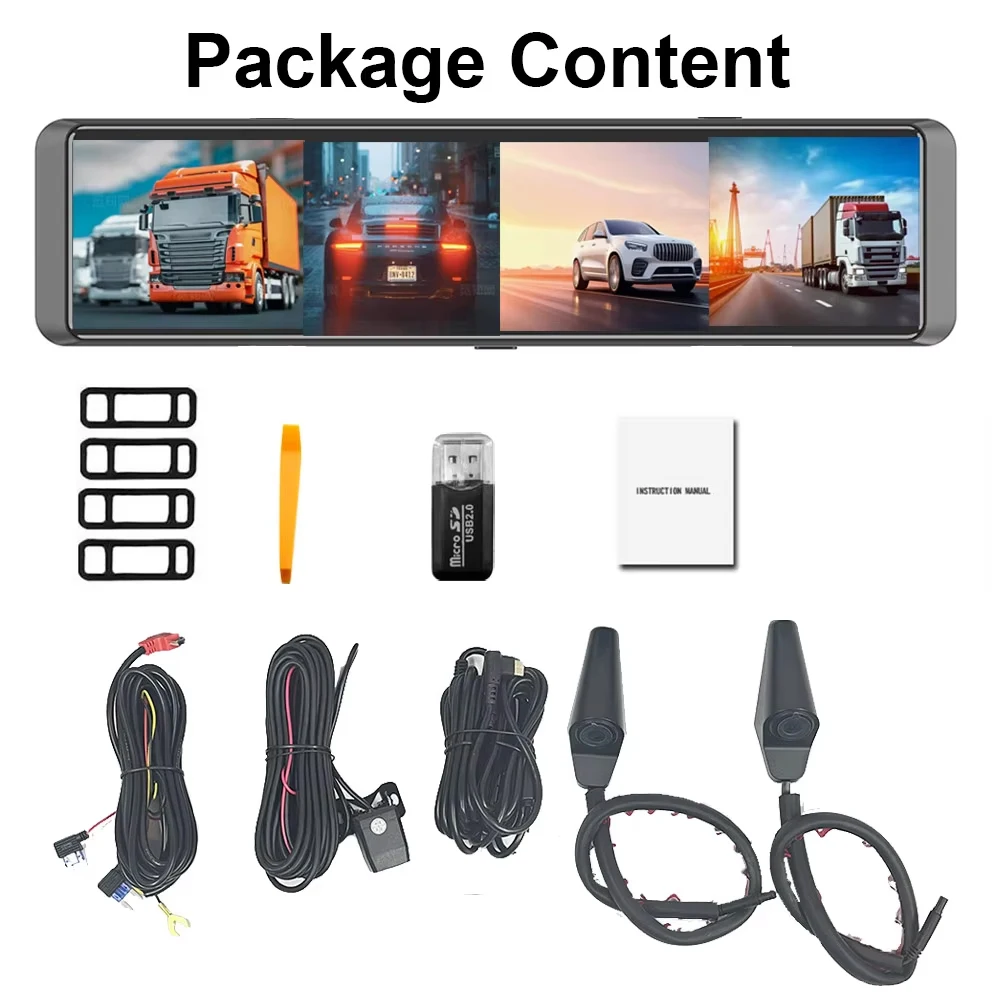 HGDO M106 4 Channel Mirror 4 KDash Cam Rear View Mirror Video Recorder 1080P Backup Left Right Side Camera with ADAS BSD WIFI