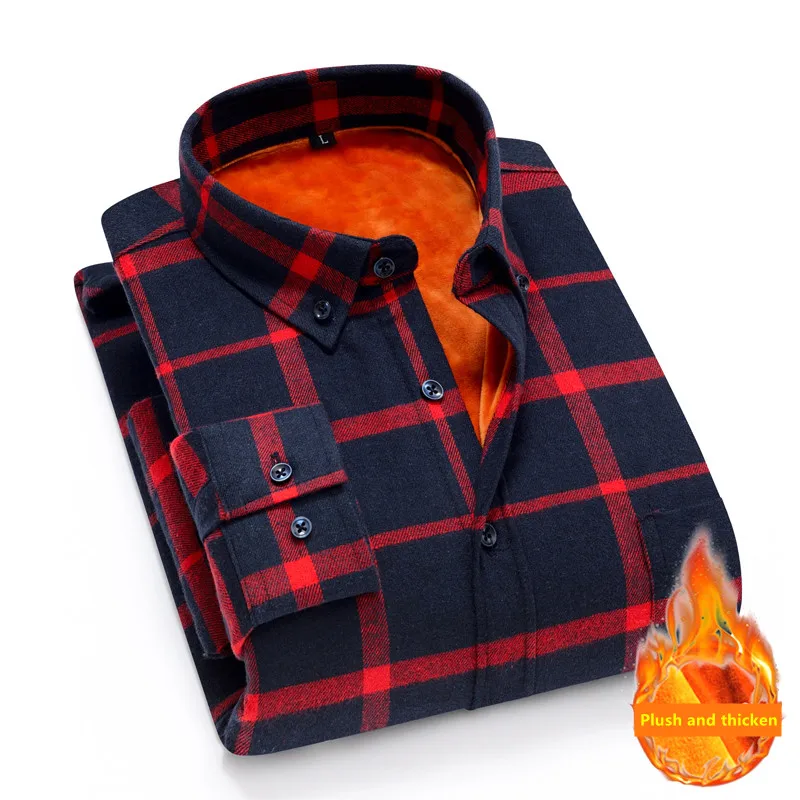 Camisa Masculina Shirt Men Plaid Flannel Shirts Mens Casual Autumn Winter Spring Thick Warm Fleece Cotton Long Sleeve Shirt 4XL