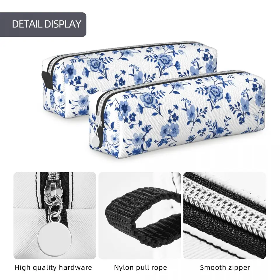Rosojodg Blue Pencil Case, Portable, Cherry Floral Pattern, Storage Bag - View #10