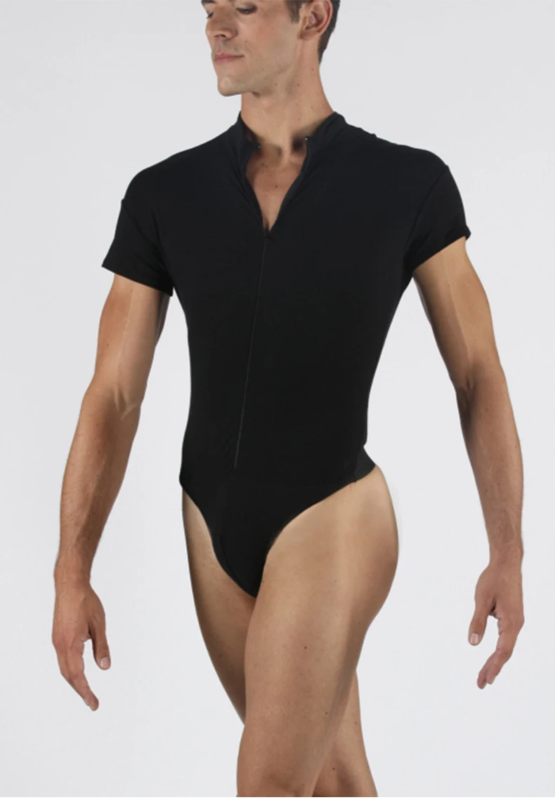 Herren U-Ausschnitt Tank Top Gymnastik Ganzanzug Lycra Erwachsene Nylon Ballett Tanz Ganzkörper Body Yoga Ärmellos Kurzarm – Detail 1