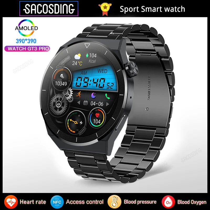 

For Huawei Xiaomi NFC Smart Watch Men GT3 Pro AMOLED 390*390 HD Screen Heart Rate Bluetooth Call IP68 Waterproof SmartWatch 2023