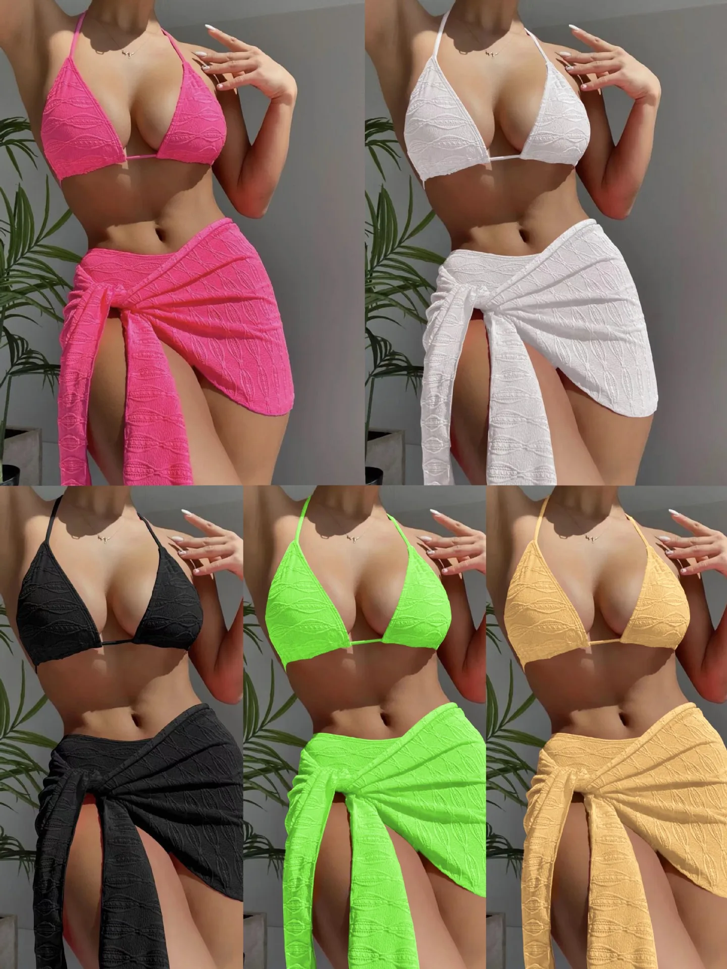Mesh 3 Pieces Bikinis Set Print Women's Swimsuit Traingle Halter Bathing Suit Push Up Low Waist Swimwear 2023 Women