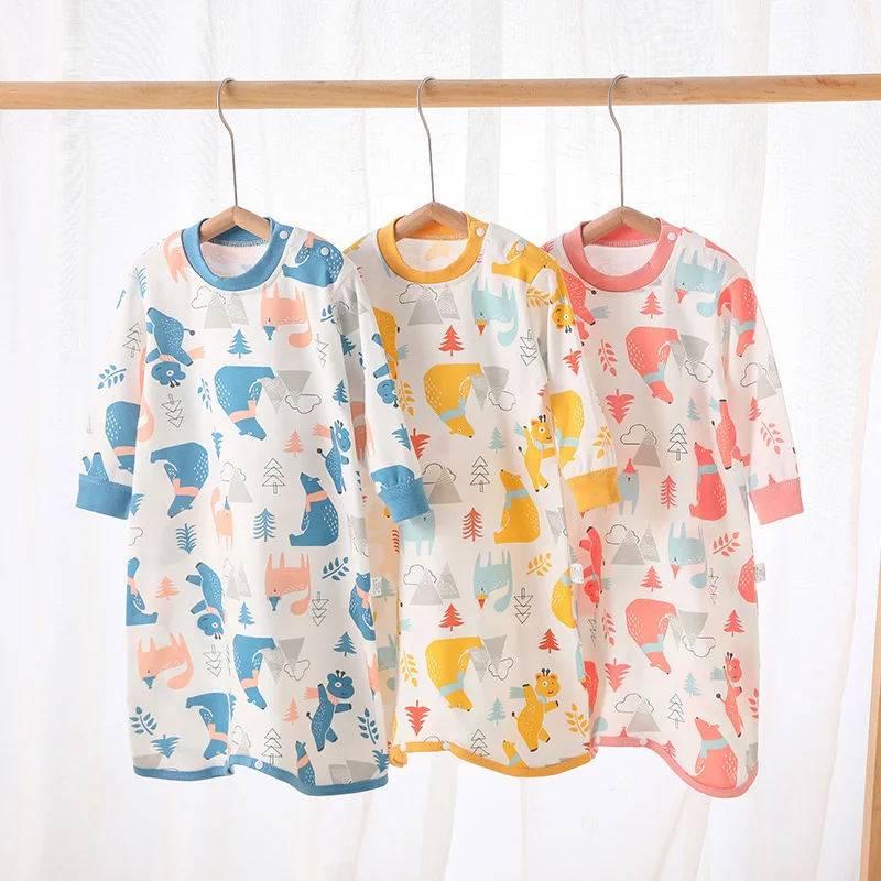 Infant Toddler Cartoon Printed Sleeping Dress Spring Autumn Baby Boy Girl Long Sleeve Cotton Robe for kids Sleep Nightgowns