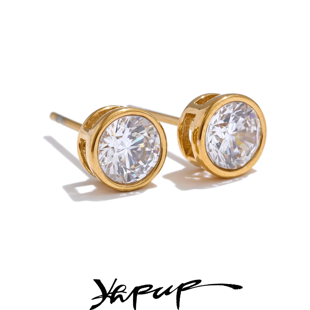 Yhpup Cubic Zirconia Round Stud Earrings