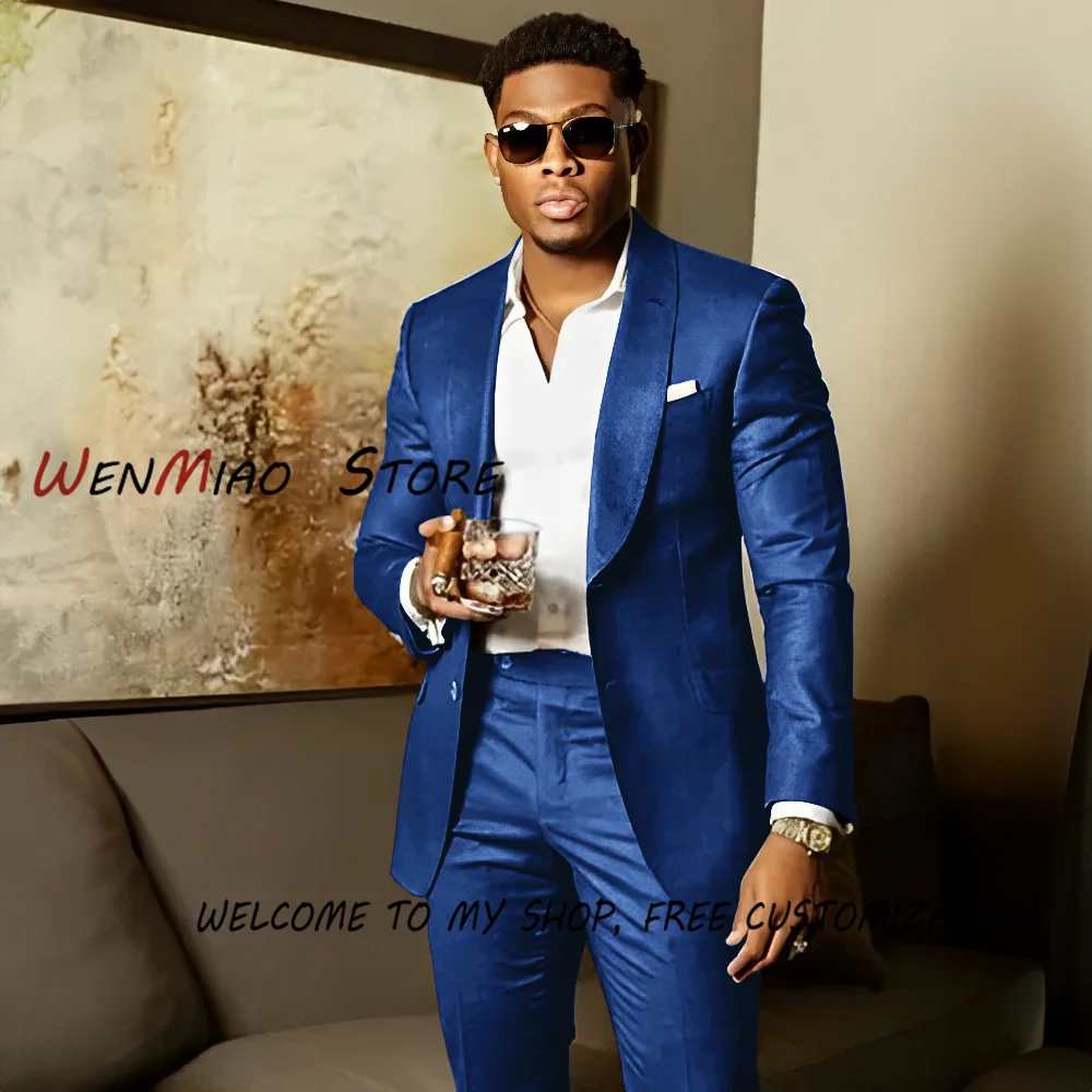 Royal Blue Men's Suit 2-piece Formal Blazer Pants Slim Fit Outfit Wedding Groom Tuxedo 2024 Customized Suit for Men