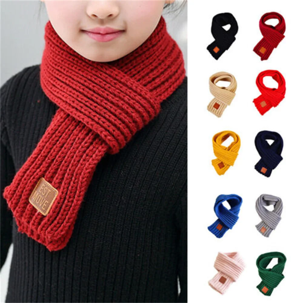 Warm Thicken Scarfs For Kids Knit Shawl Scarf Boys Girl Lovely Outdoor Warmer Scarf Children Solid Scarf Winter Warm Accessories