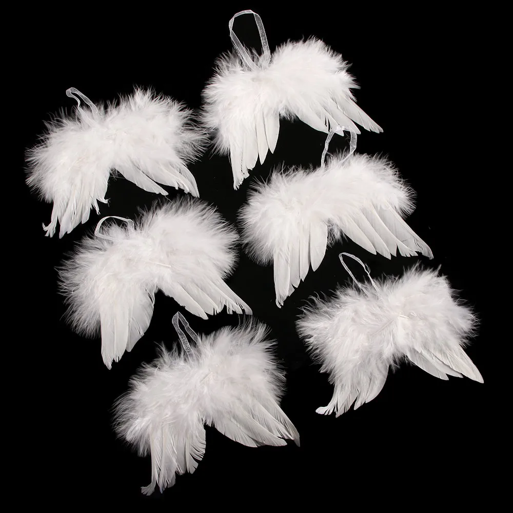 10PCS White Christmas Angel Feather Wings Pendant Christmas Tree Decoration Barbie Costume Home/Party/Wedding Hanging Ornaments