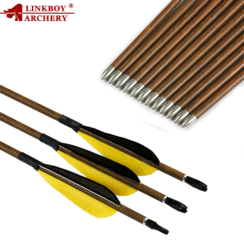 

12pcs Linkboy Archery 100% Pure Carbon Arrows ID4.2mm Spine 600 3" Turkey Feather 80gr Tips Recurve Bow Longbow Shooting