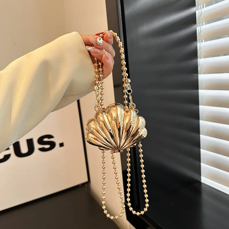 Fashion Metal Shell Bag for Women Lipstick Bag Designer Mini Shoulder Cute Chain Crossbody Lipstick crossbody bag women handbags leather shoulder bag