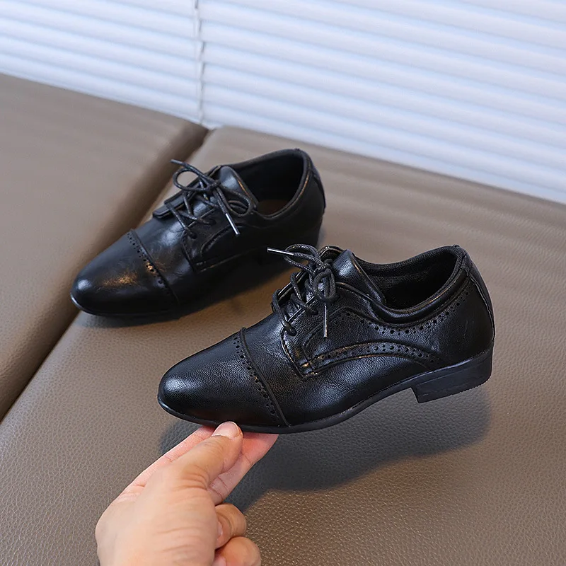 New Boys Leather Shoes School Formal Children Uniform Low-heels Shoes Performance Black Versatile Kids Fashion Causal Loafers