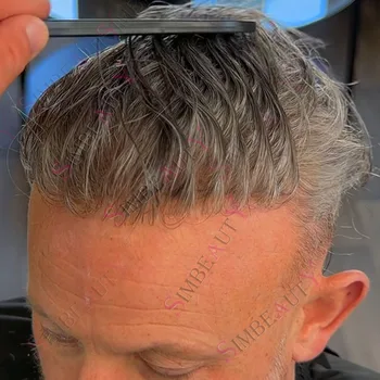 Linea sottile naturale 80% densità super sottile 0,02 mm pelle invisibile grigia 1B65 1B80 uomo parrucchino sistema di protesi capillare per capelli umani reali