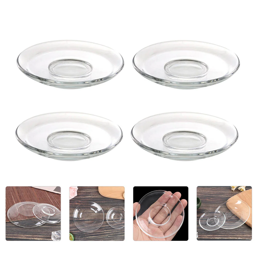 Decorative Tea Saucers Glass Tea Plates Round Coffee Plate Teacup Saucers 4Pcs tea cup