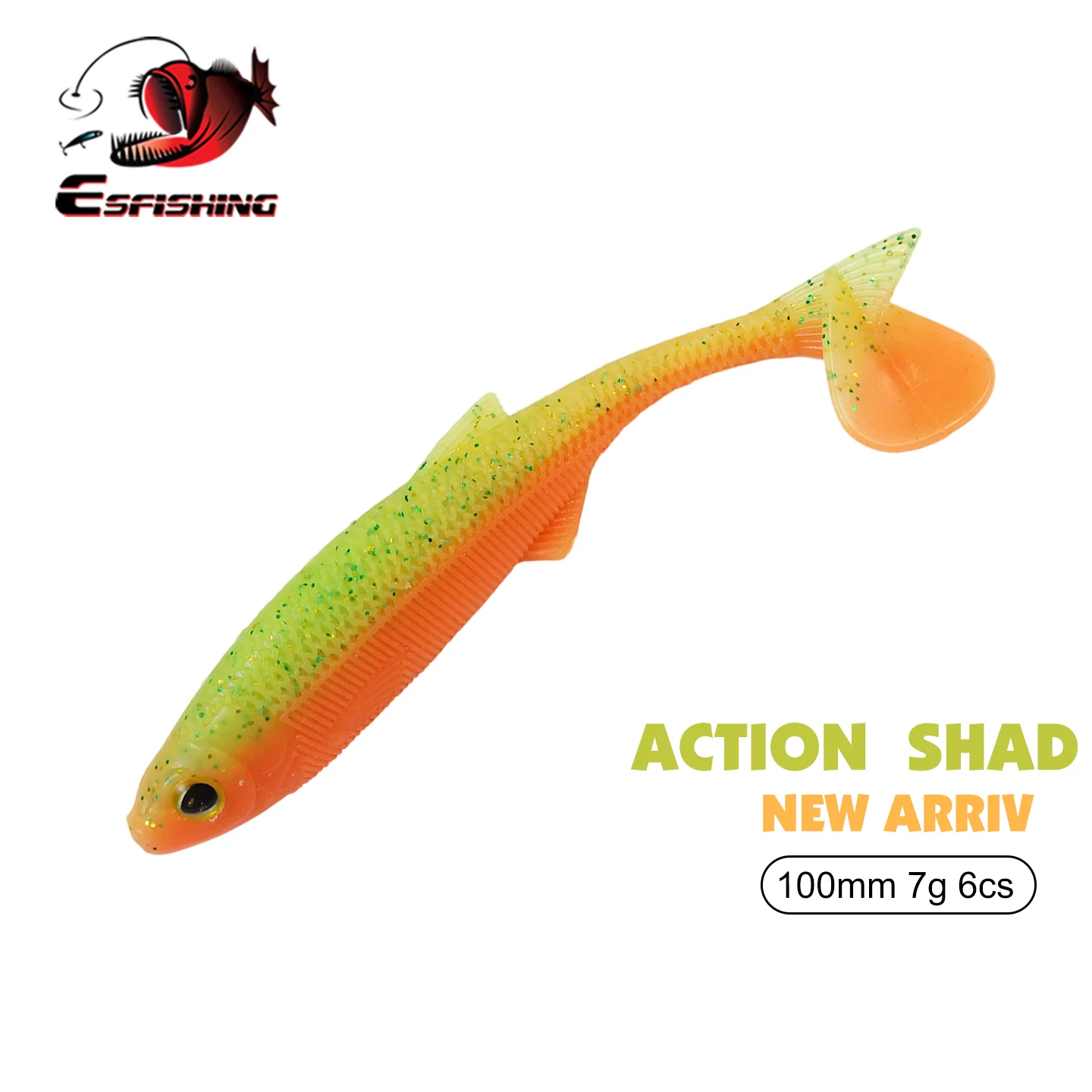 ESFISHING Angelköder Weichköder ACTION SHAD 4 Zoll Kunstköder Plastikköder für Hecht Barsch Bass