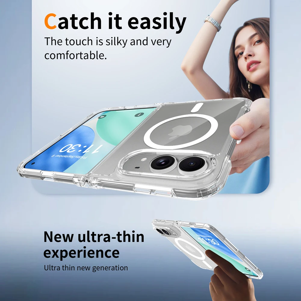 Enhanced Magnetic Clear Phone Case - Shockproof & Wireless Charging Compatible