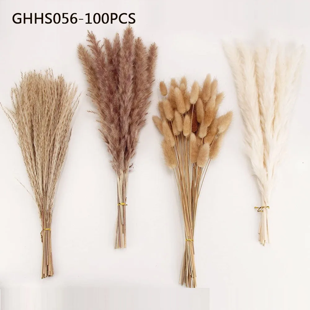 120pcs Fluffy Pampas Bunny Tail Grass Dried Artificial Flowers  Bouquet for Bathroom Wall Office Boho Home Wedding Decorations