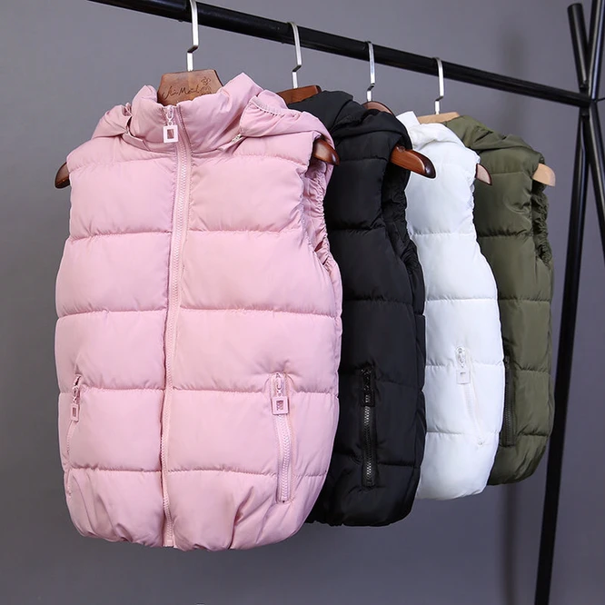 ladies long puffer coat 2021 Autumn Winter Women's Down Cotton Vest  Coat Girls Wear Casual Zipper Hooded Vest To Keep Warm And Light Black goose down coat