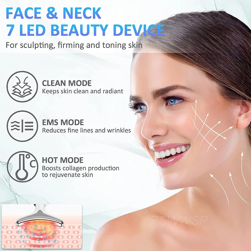 7 Color Neck Beauty Device EMS Face Lifting Massager Double