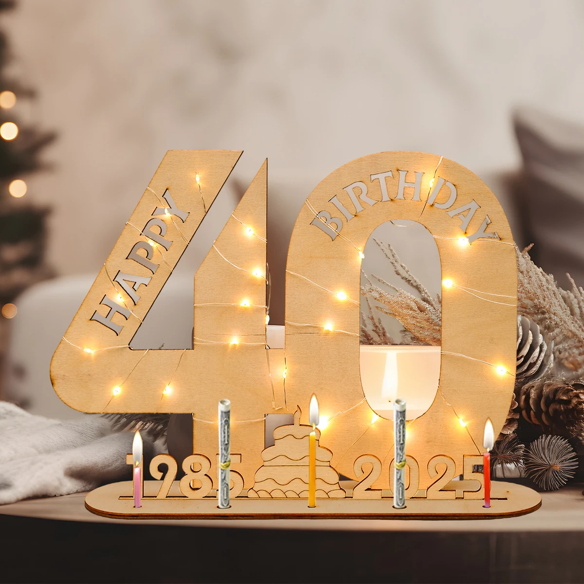Dekorative LED-Leuchten aus Holz mit Zahlenbuchstaben, Geburtstagsparty-Dekoration für Erwachsene, 18., 30., 40. und 50. Geburtstag, Partyzubehör, Gastgeschenke – Detail 8