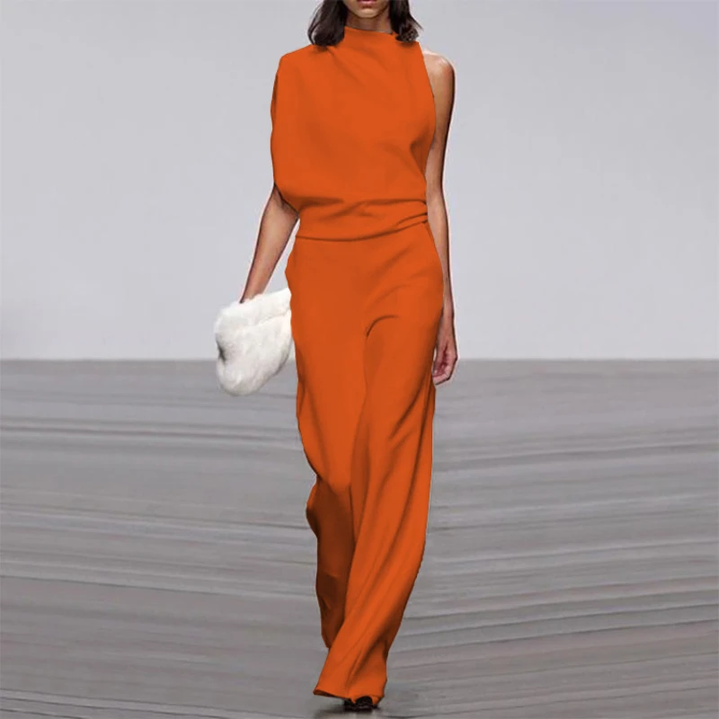 Women\'s Summer Solid Color Sleeveless Wide Leg Jumpsuits Elegant Woman Female Jumpsuit 2022 Overalls For Women Loose Work Wear