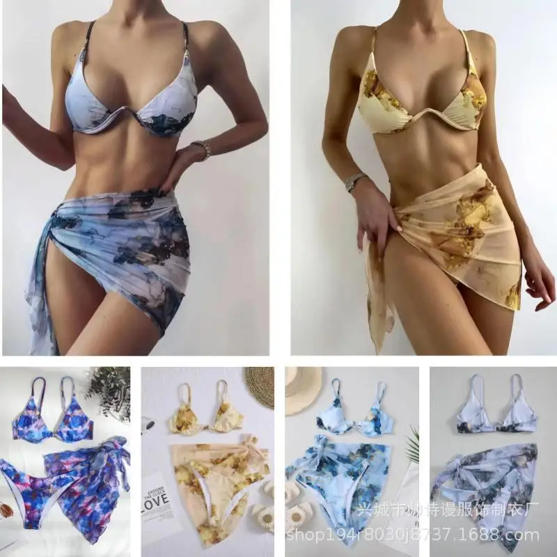 

New Sexy One-Piece Tie-Dyed Women's Bikini Three-Piece Set