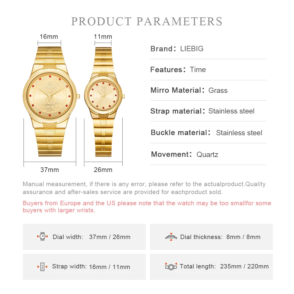 Golden Quartz Clock Watch Luxury Stainless Steel Bracelet Waterproof For Men Women Wristwatches Female Male relogio masculino